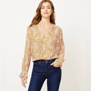 Loft Animal Print Peasant Blouse Medium neutral boho effortless feminine